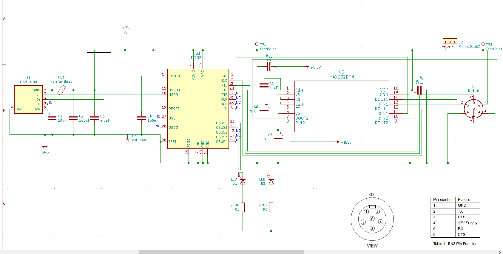 RS232 to USB PCB schematic